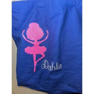 Personalized Little Girl Dahlia Dancer Blue with Pink Ballet Dance Tote Bag VGUC